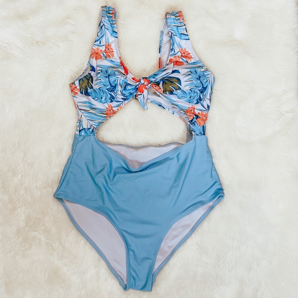Floral cut out one piece bikini